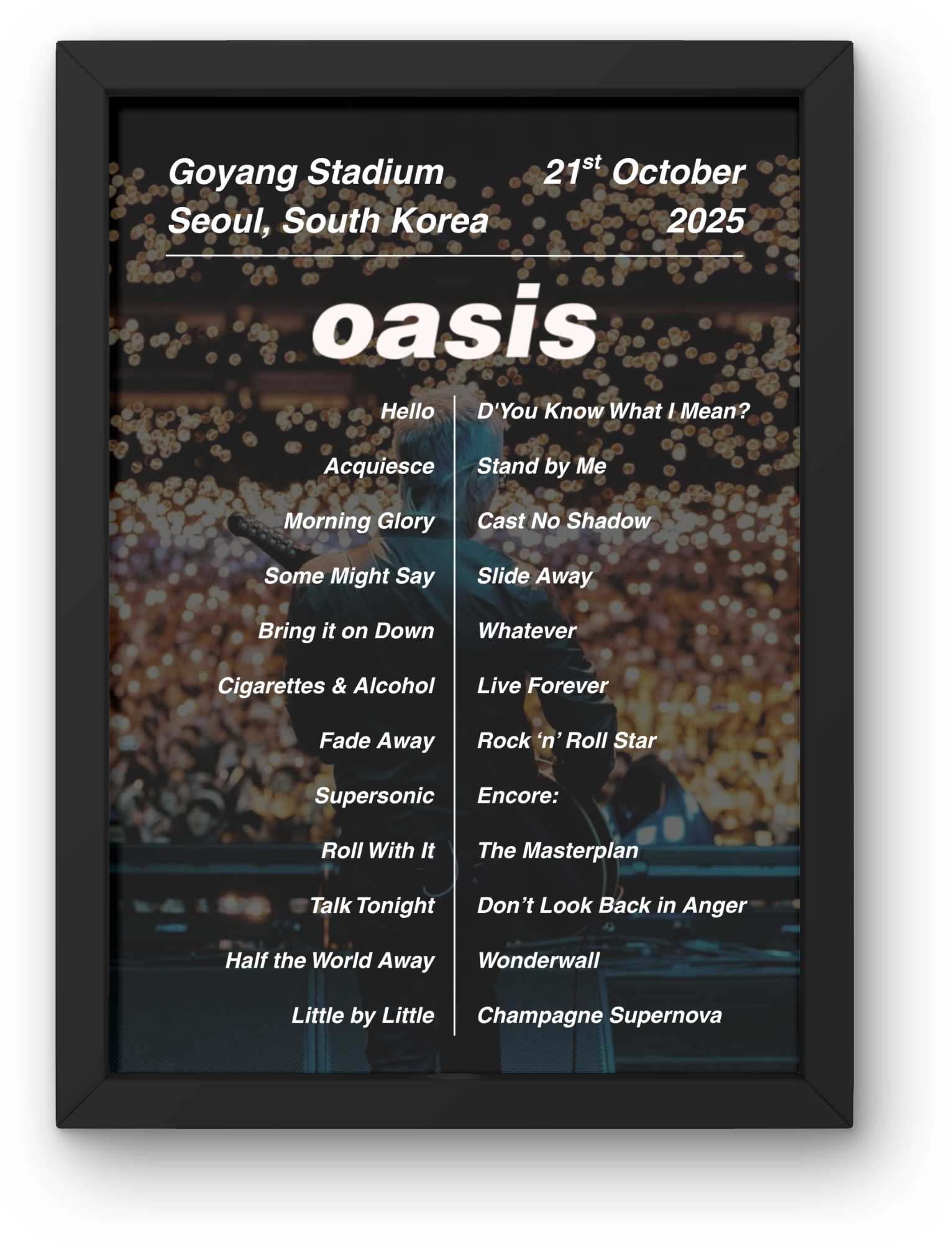 Oasis Seoul Setlist Prints