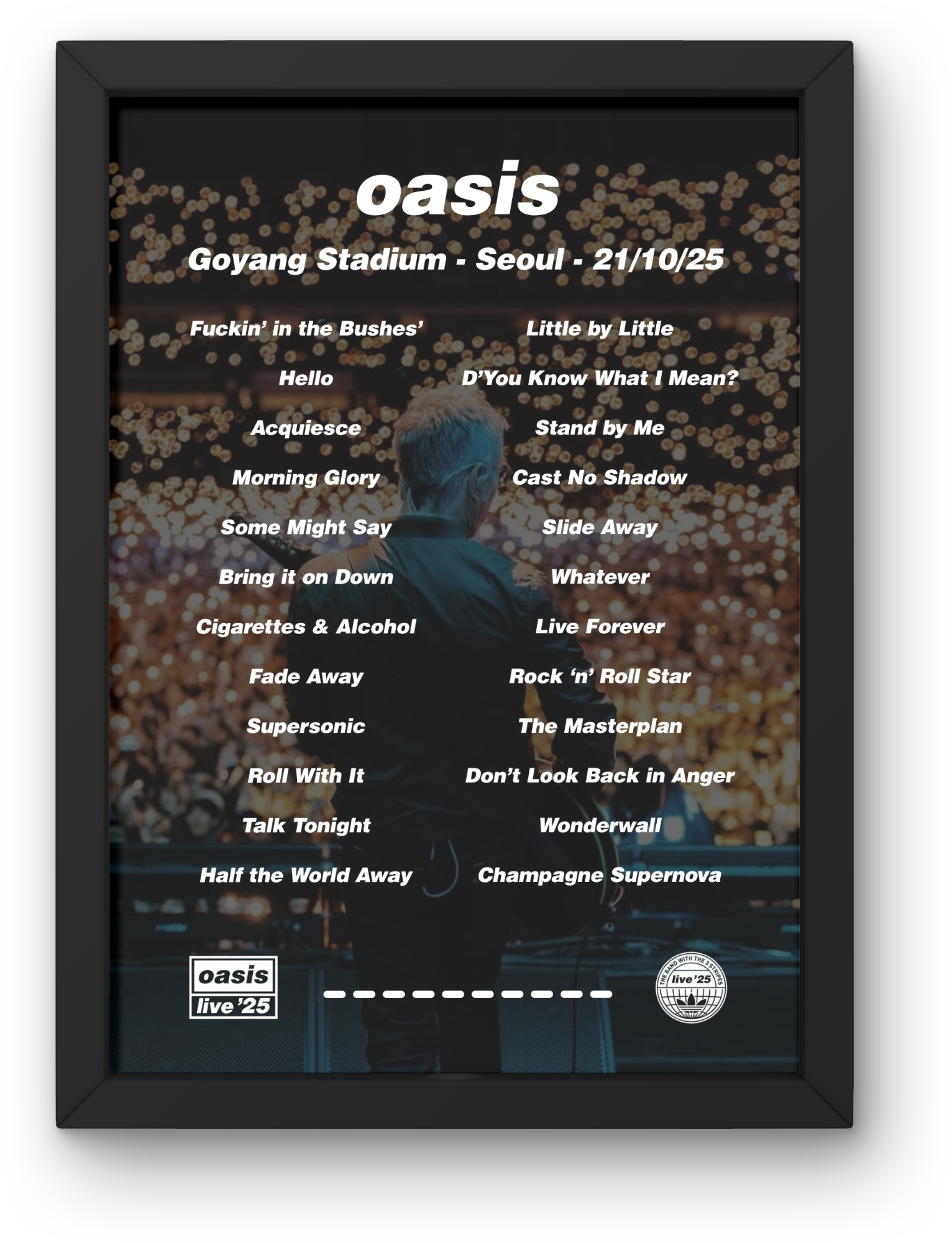 Oasis Seoul Setlist Prints