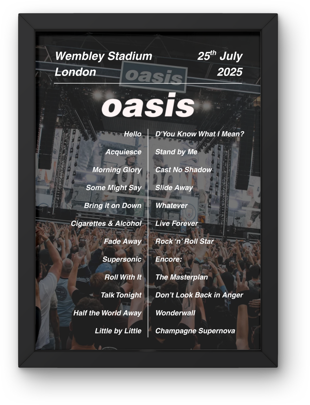 Oasis Wembley DIGITAL Setlist Print - All Dates