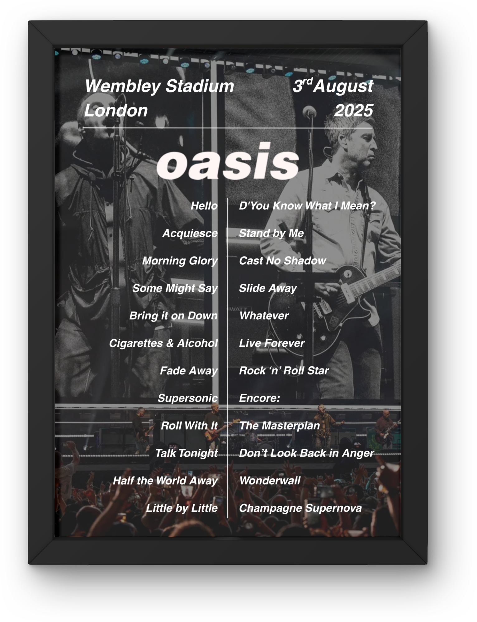 Oasis Wembley Setlist Print - All Dates