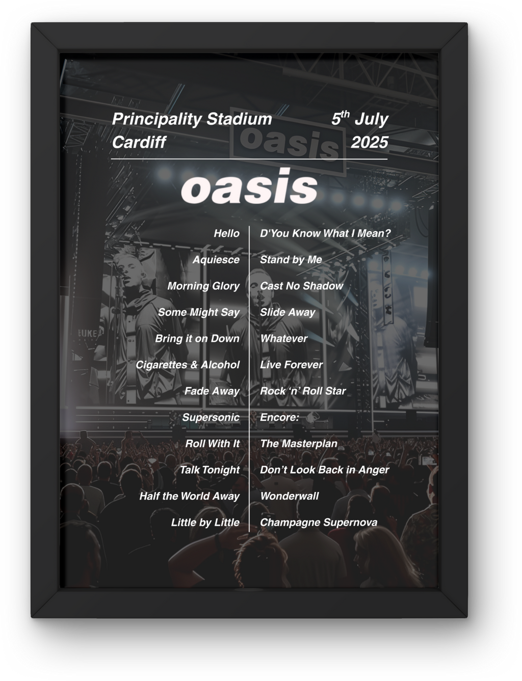 Oasis Cardiff DIGITAL Setlist Print - Both Dates