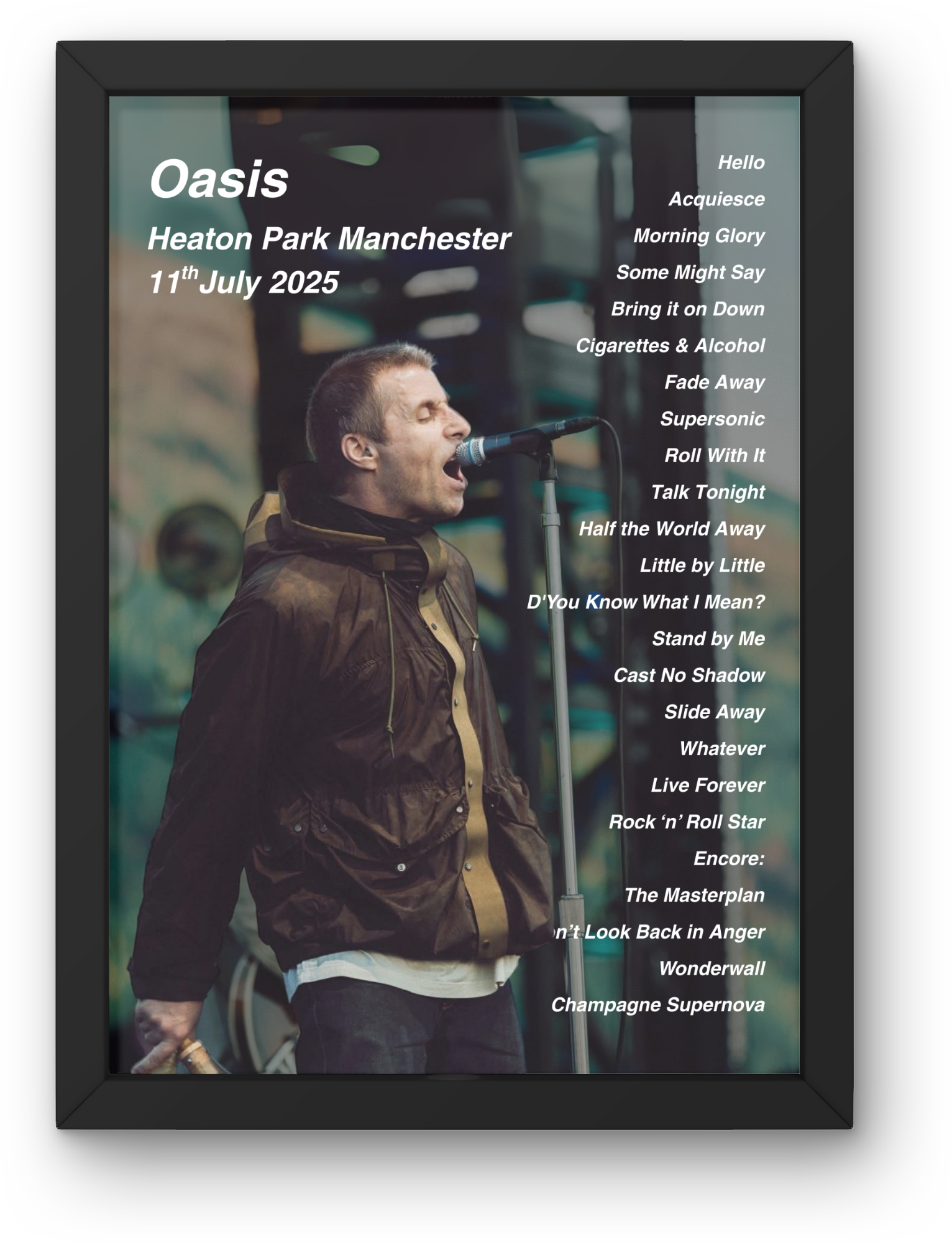 Oasis Manchester Setlist Print - All Dates