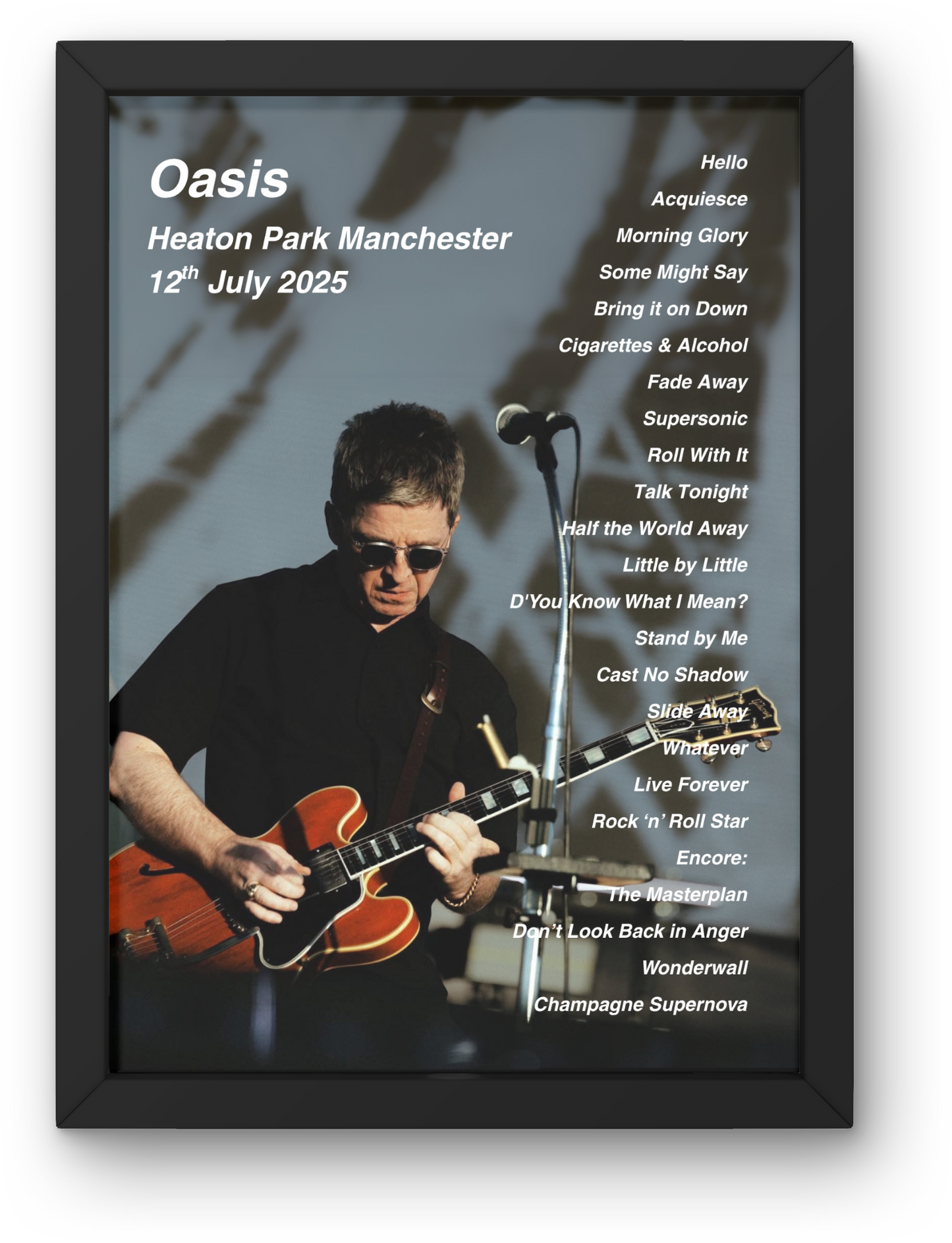 OASIS LIVE 2025 SETLIST POSTER | 11th 12th JULY MANCHESTER HEATON PARK | A1 - A5 Frame Option