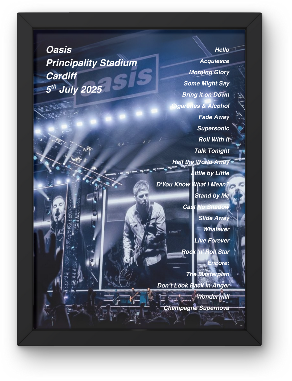 Oasis Cardiff DIGITAL Setlist Print - Both Dates