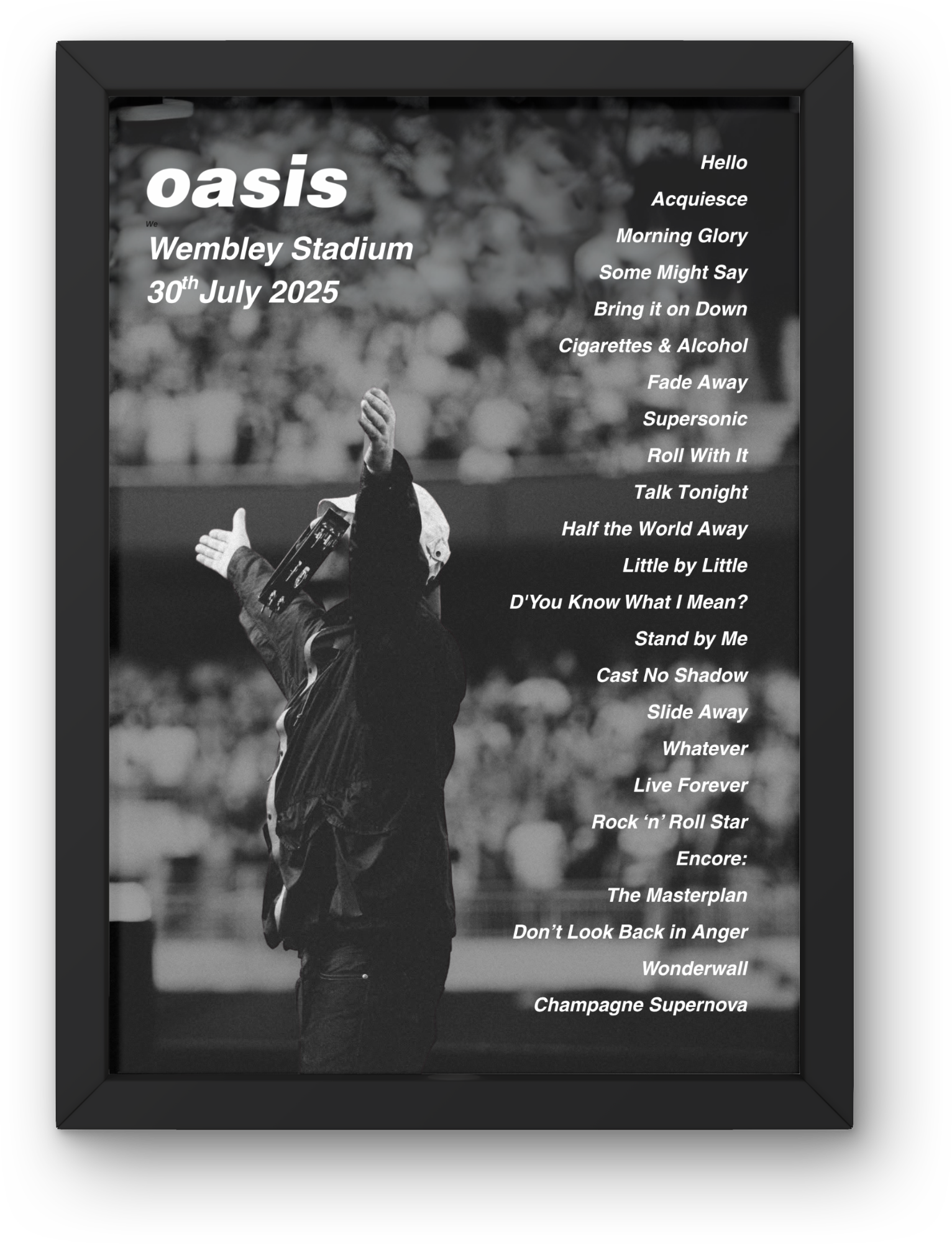 Oasis Wembley Setlist Print - All Dates