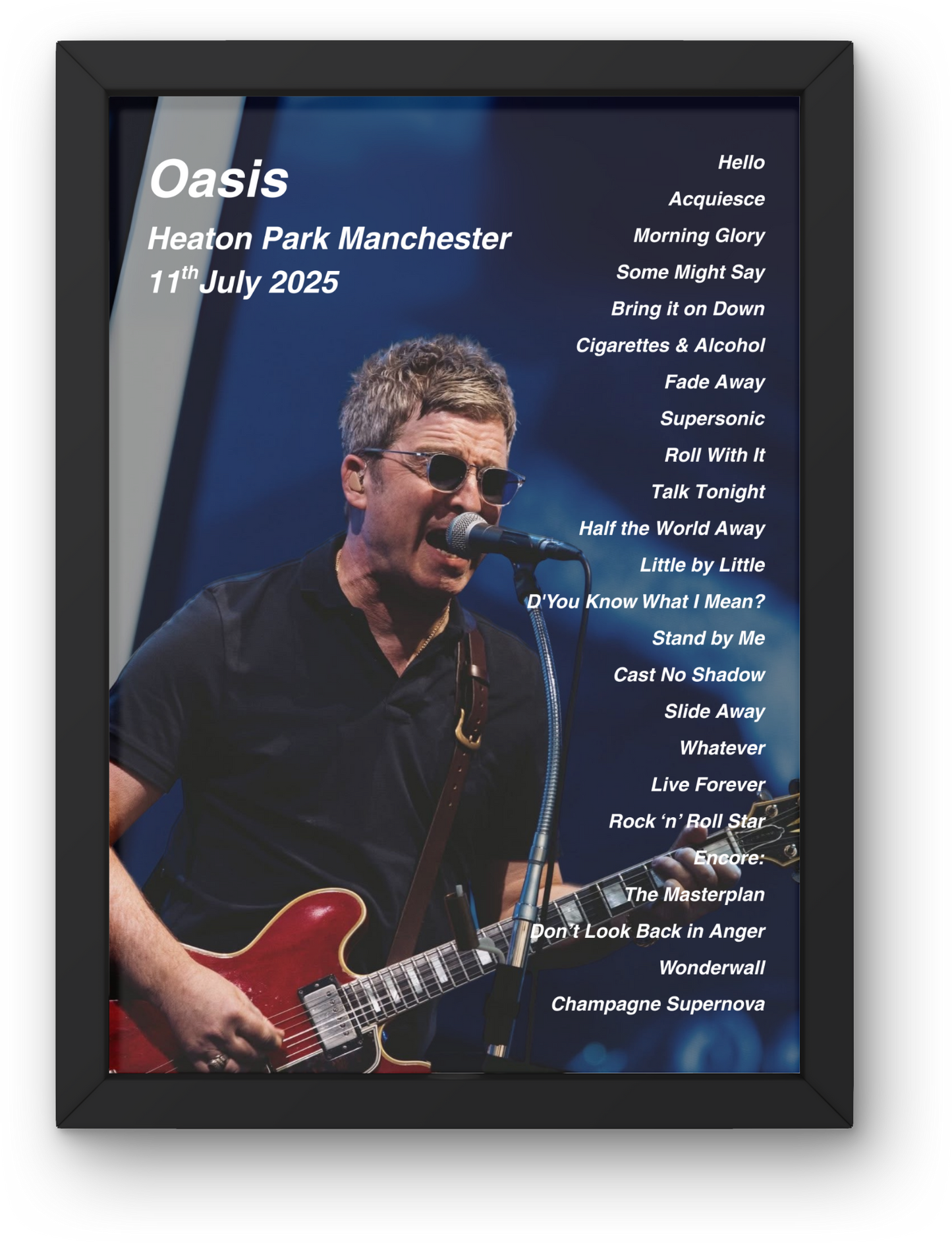 OASIS LIVE 2025 SETLIST POSTER | 11th 12th JULY MANCHESTER HEATON PARK | A1 - A5 Frame Option