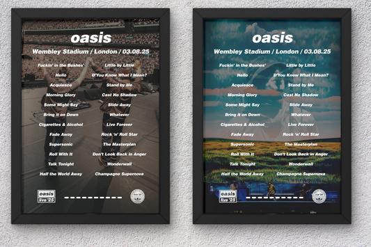 OASIS LIVE 2025 WEMBLEY POSTER | ALL DATES WEMBLEY LONDON | A1 - A5 W/ Frame Option