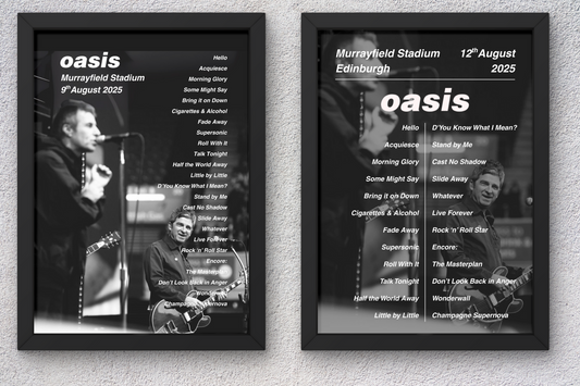 OASIS LIVE 2025 SETLIST POSTER | EDINBURGH | ALL DATES| A1 to A5 Frame Option