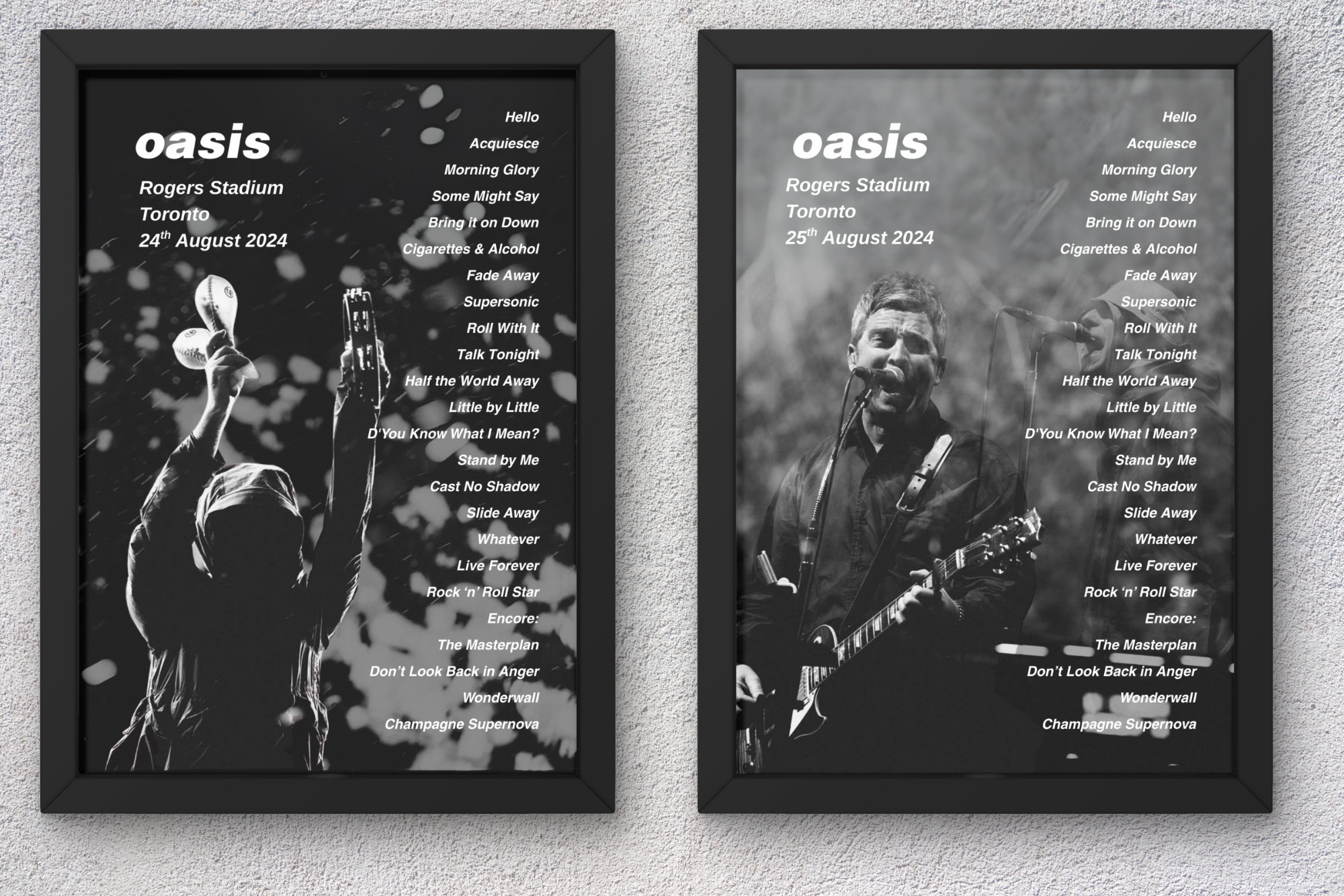 Oasis Toronto Setlist Print - Both Dates