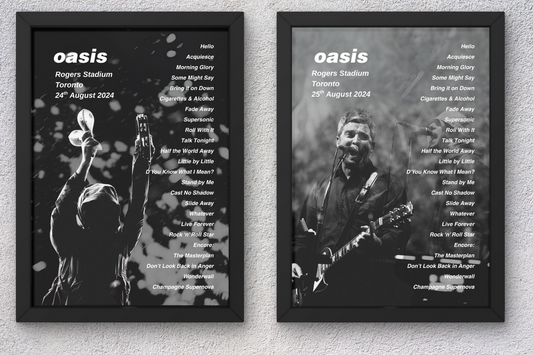 OASIS TORONTO LIVE 2025 SETLIST POSTER | BOTH DATES | A1 - A5 w/Frame Option