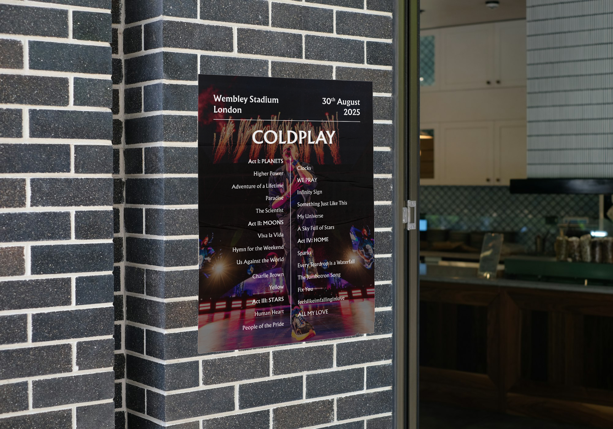 Coldplay 2025 WEMBLEY 30th Aug - NIGHT FIVE -  Setlist Poster - A1 to A5 frame Option