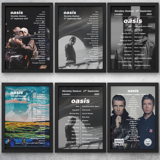 OASIS WEMBLEY NIGHT 6+7 2025 SETLIST POSTER | 27+28 SEPT | A1 - A5 w/Frame Option