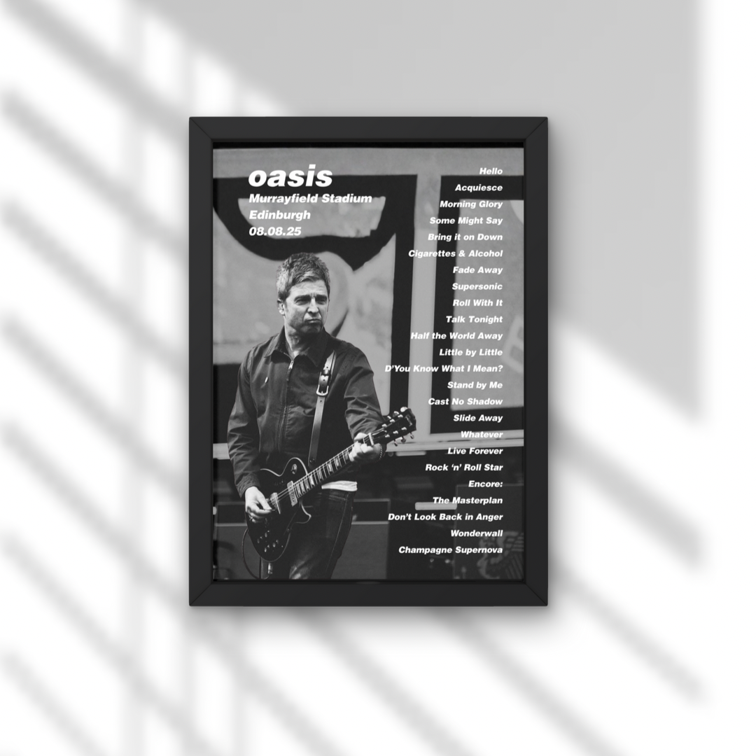 Oasis Edinburgh Setlist Print New Design - All Dates