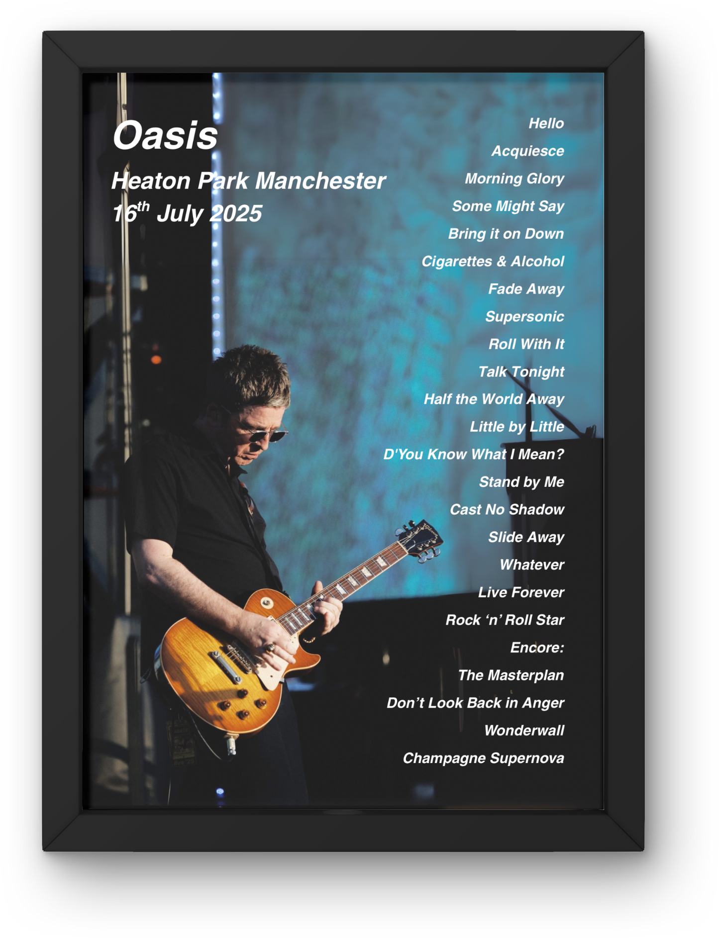 OASIS LIVE 2025 SETLIST POSTER | ALL DATES AVAIL MANCHESTER HEATON PARK | A1 - A5 Frame Option LIAM OR NOEL OPTION