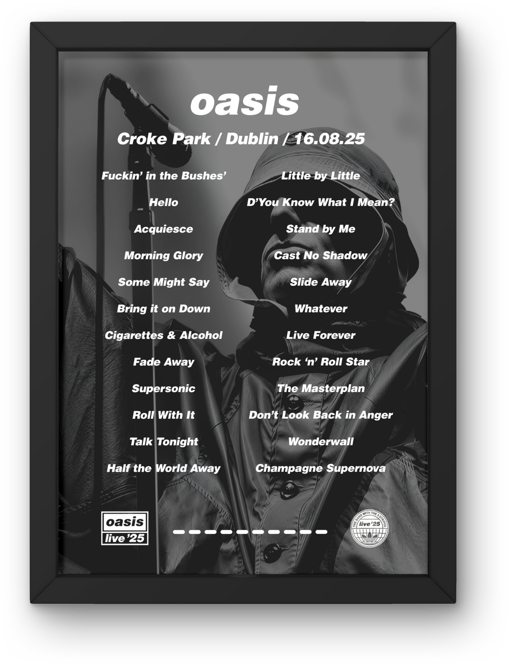 Oasis Dublin DIGITAL Setlist Print - All Dates