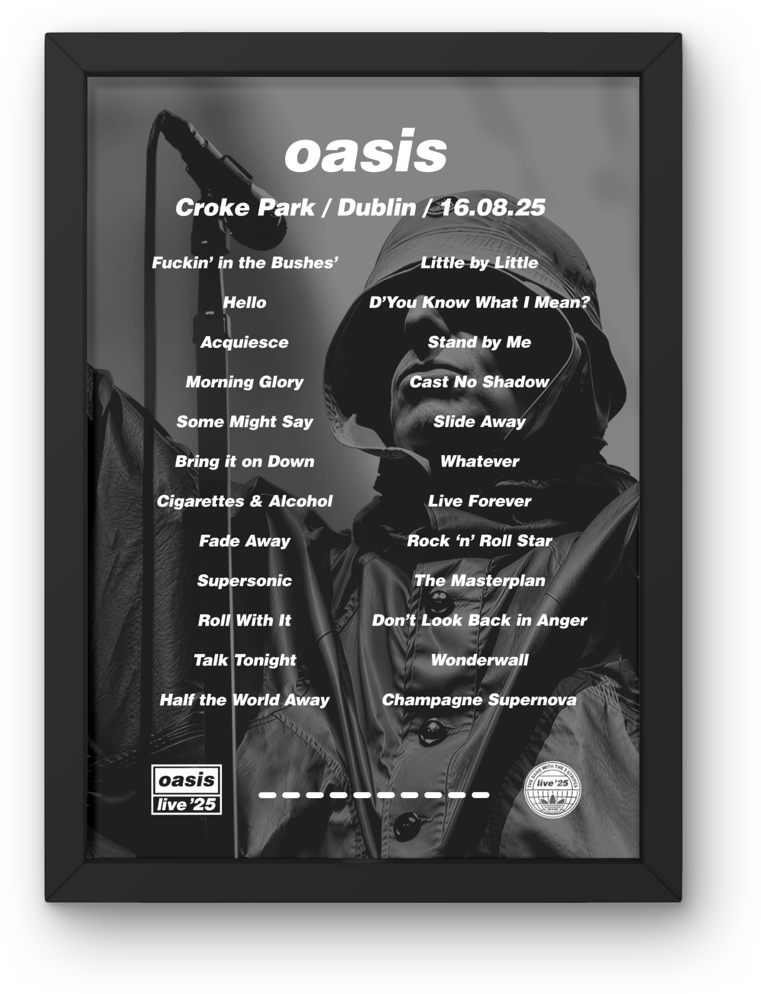 Oasis Dublin DIGITAL Setlist Print - All Dates