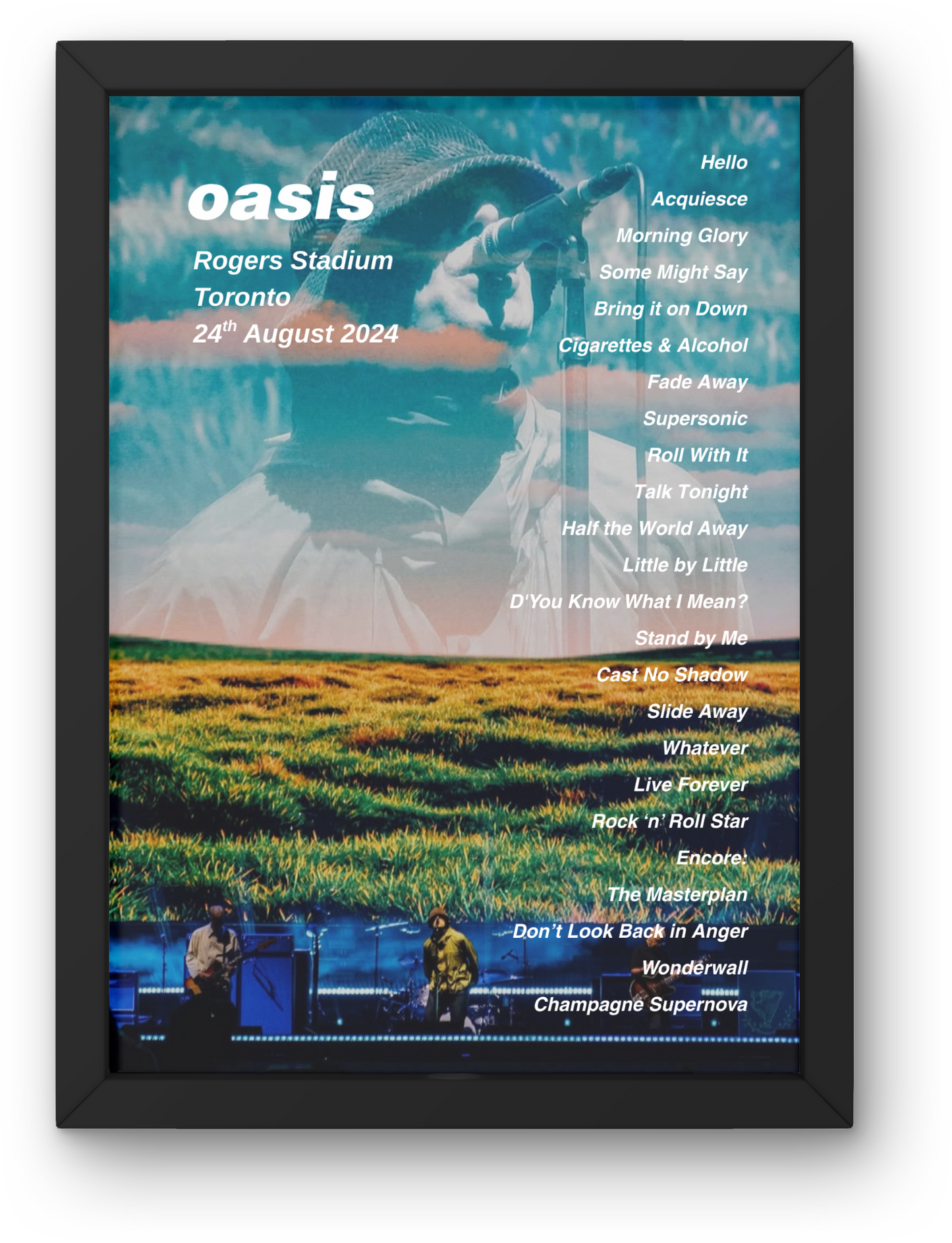 OASIS CANADA USA LIVE 2025 SETLIST POSTER | ALL DATES | A1 - A5 w/Frame Option