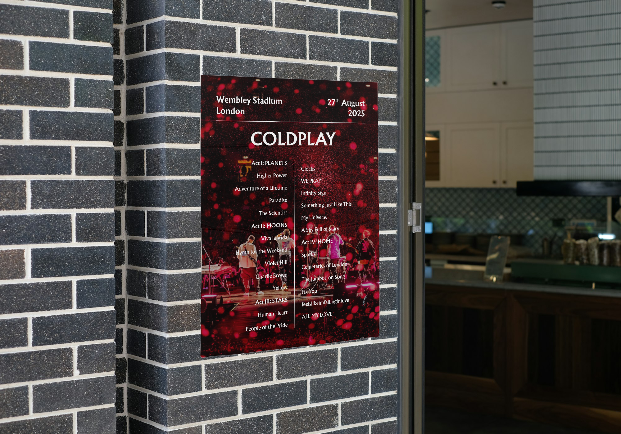 Coldplay 2025 WEMBLEY Setlist Poster - NIGHT 1+2+3+4 - A1 to A5 frame Option