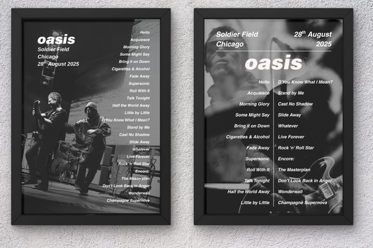 OASIS CHICAGO LIVE 2025 SETLIST POSTER | A1 - A5 w/Frame Option