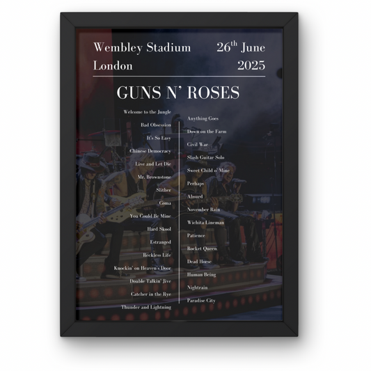 Guns N Roses Wembley 25 Setlist Poster | A1 to A5 | Frame Option