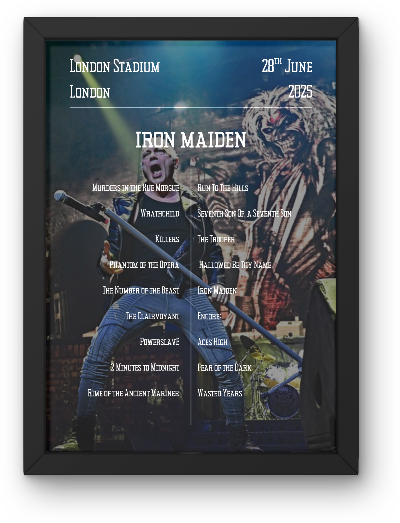 Iron Maiden London Setlist Poster | All Dates Avail | A1-5 Frame Option