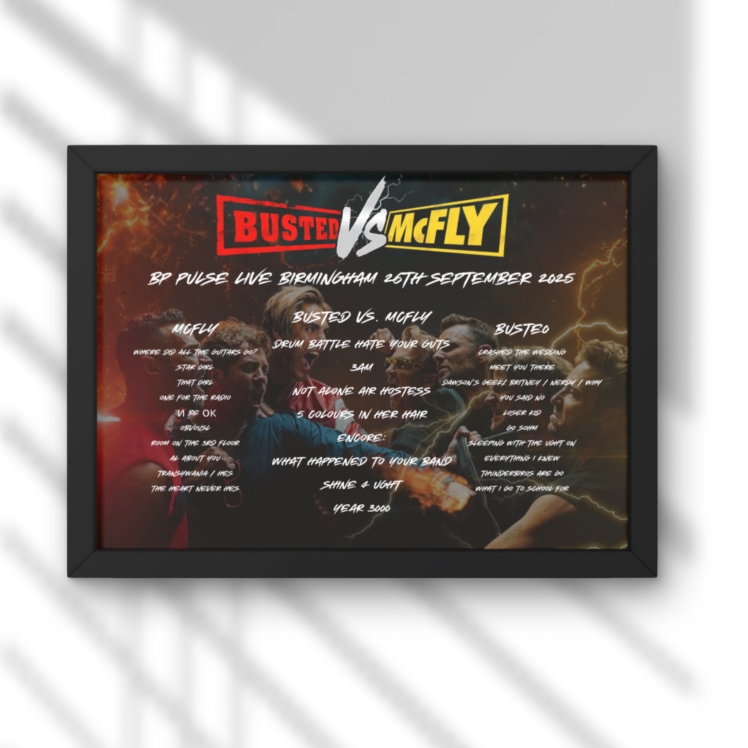 Busted vs McFly 2025 Tour Setlist Print - All dates