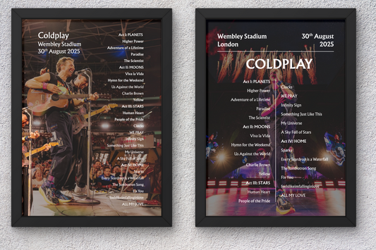 Coldplay 2025 WEMBLEY 30th Aug - NIGHT FIVE -  Setlist Poster - A1 to A5 frame Option