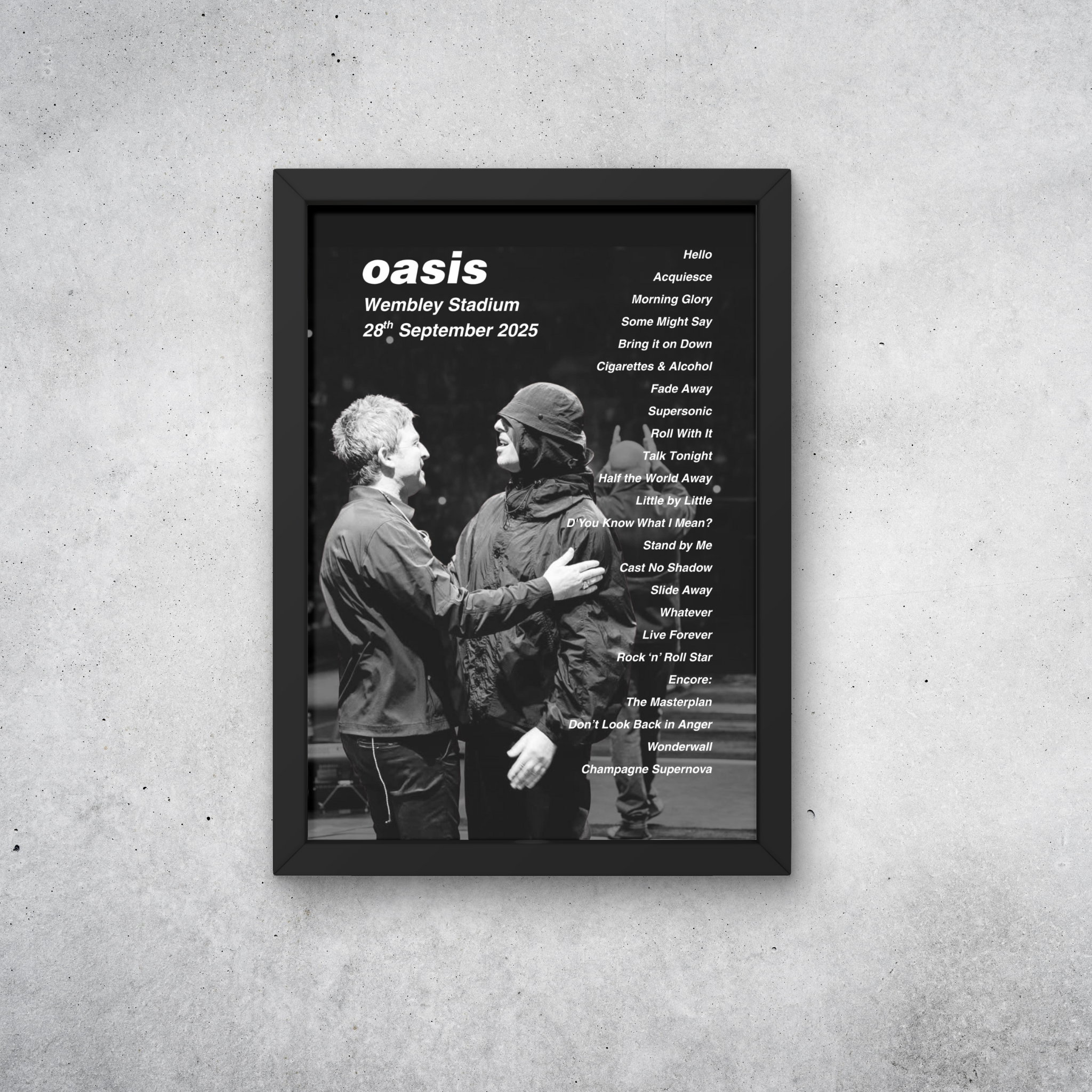 Oasis Wembley Setlist Print - All Dates