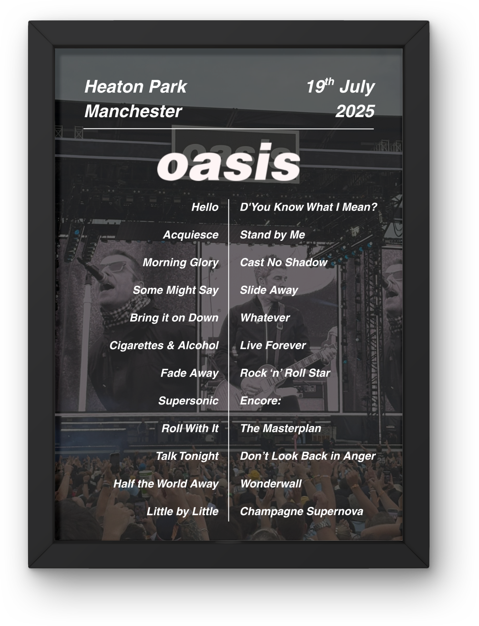 Oasis Manchester DIGITAL Setlist Print - All Dates