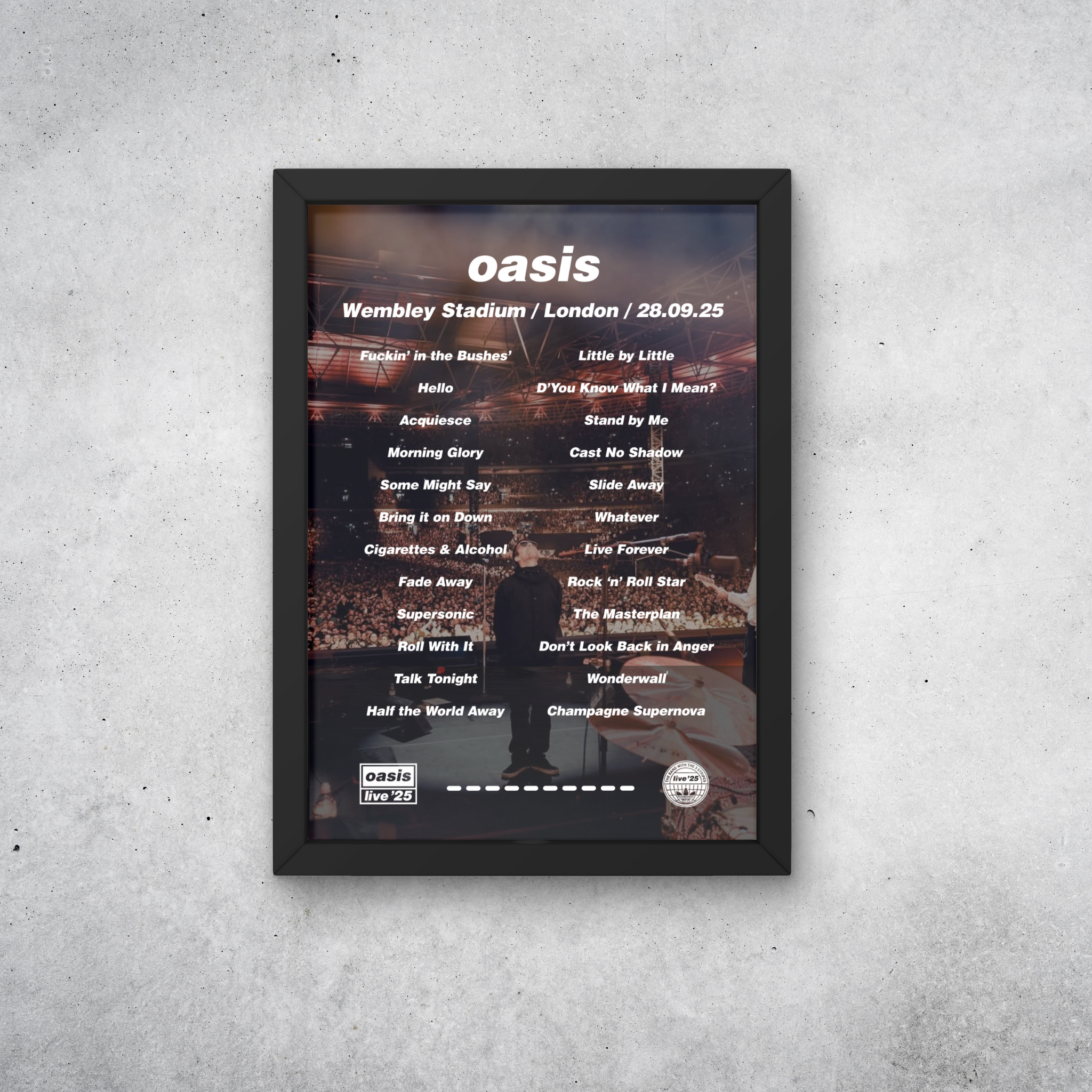 Oasis Wembley Setlist Print - All Dates