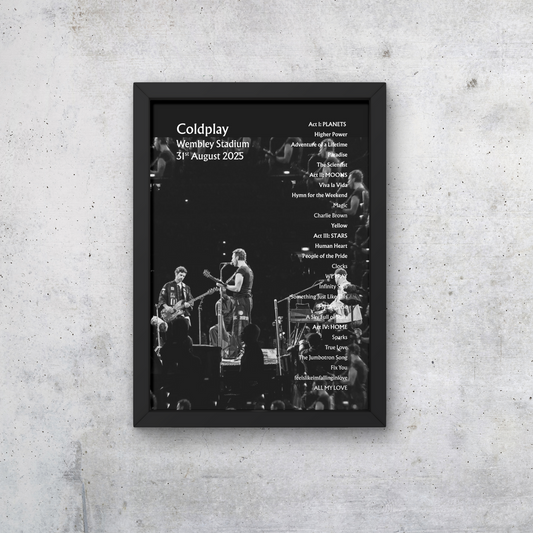 Coldplay Wembley 31/08/25 NIGHT SIX Setlist Poster - A1 to A5 w/frame Option