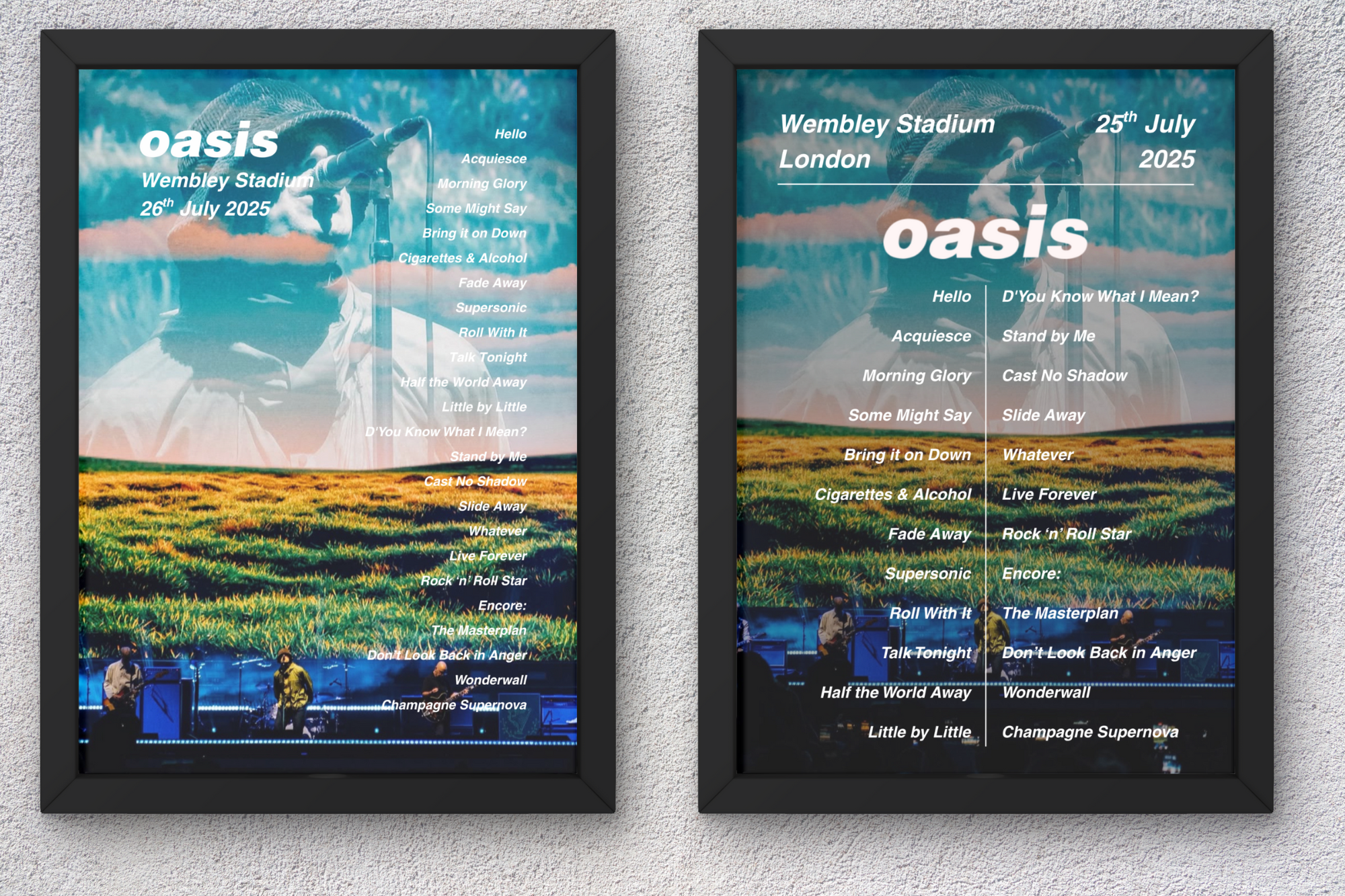 Oasis Wembley Setlist Print - All Dates