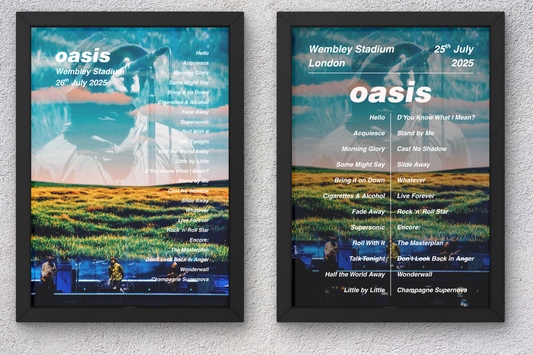 OASIS WEMBLEY 2025 SETLIST POSTER | ALL DATES | A1 - A5 Frame Option