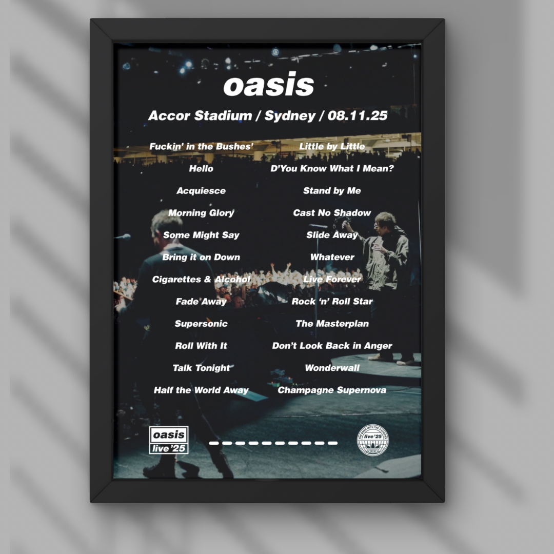 Oasis Sydney Setlist Print - Night Two 8th Nov