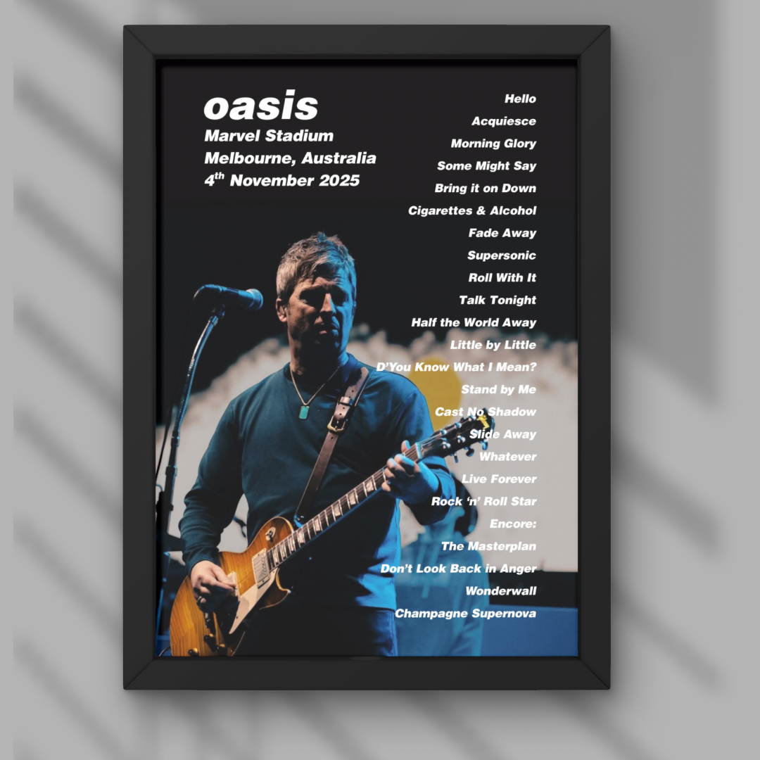 Oasis Melbourne Setlist Print Night Two 4th Nov