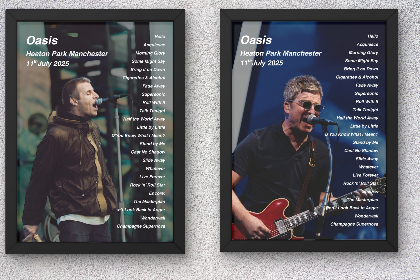 OASIS LIVE 2025 SETLIST POSTER | 11th 12th JULY MANCHESTER HEATON PARK | A1 - A5 Frame Option