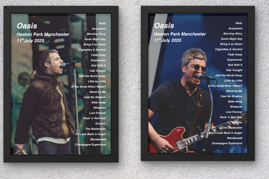 OASIS LIVE 2025 SETLIST POSTER | 11th 12th JULY MANCHESTER HEATON PARK | A1 - A5 Frame Option