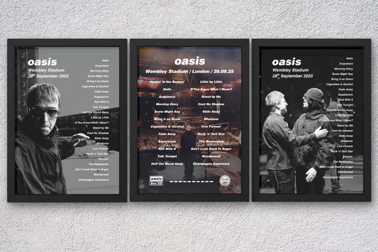 OASIS WEMBLEY NIGHT 6+7 27+28th SEP 2025 SETLIST POSTER |BOTH DATES| A1 - A5 w/Frame Option