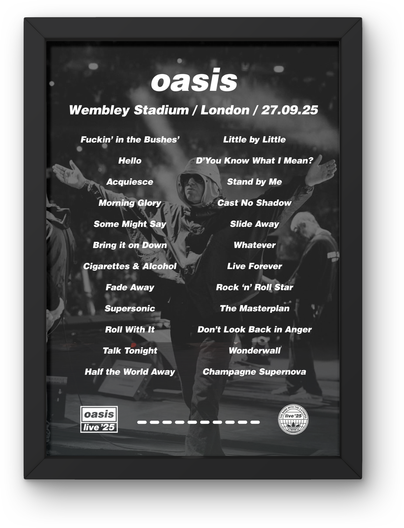 Oasis Wembley Setlist Print - All Dates