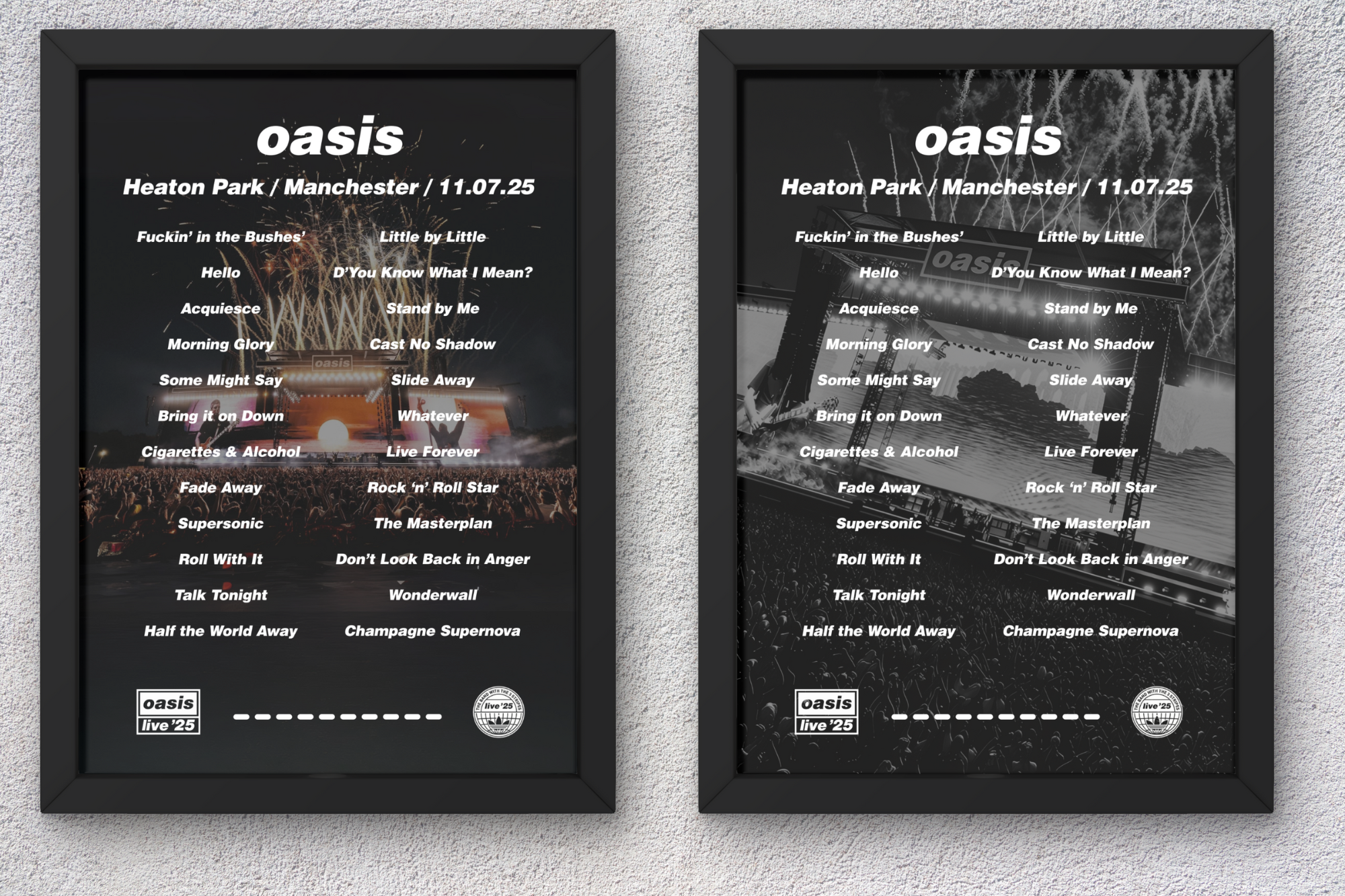Oasis Manchester Setlist Print - All Dates