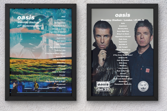 OASIS WEMBLEY 27TH SEP 2025 SETLIST POSTER| A1 - A5 w/Frame Option