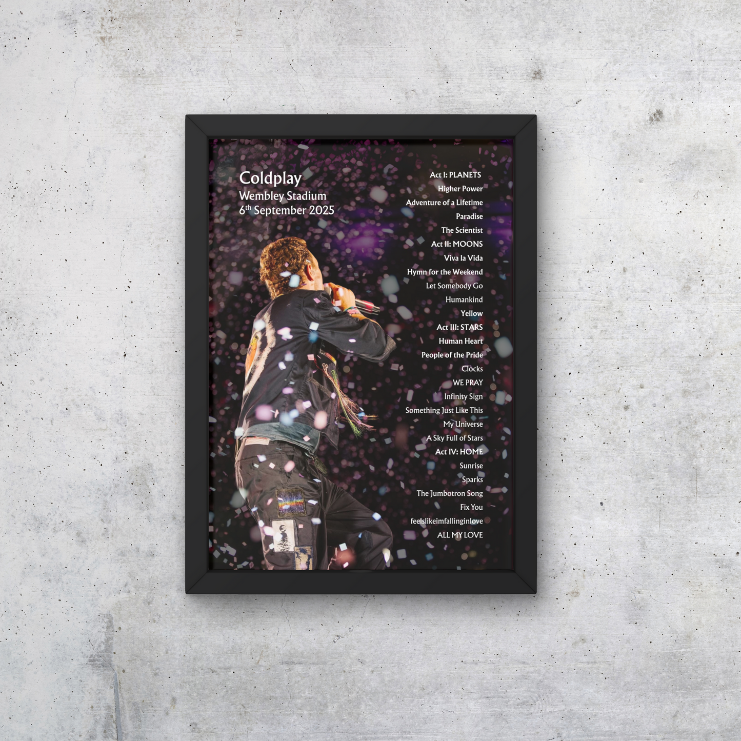 Coldplay Wembley 06/09/25 NIGHT NINE Setlist Poster - A1 to A5 w/frame Option
