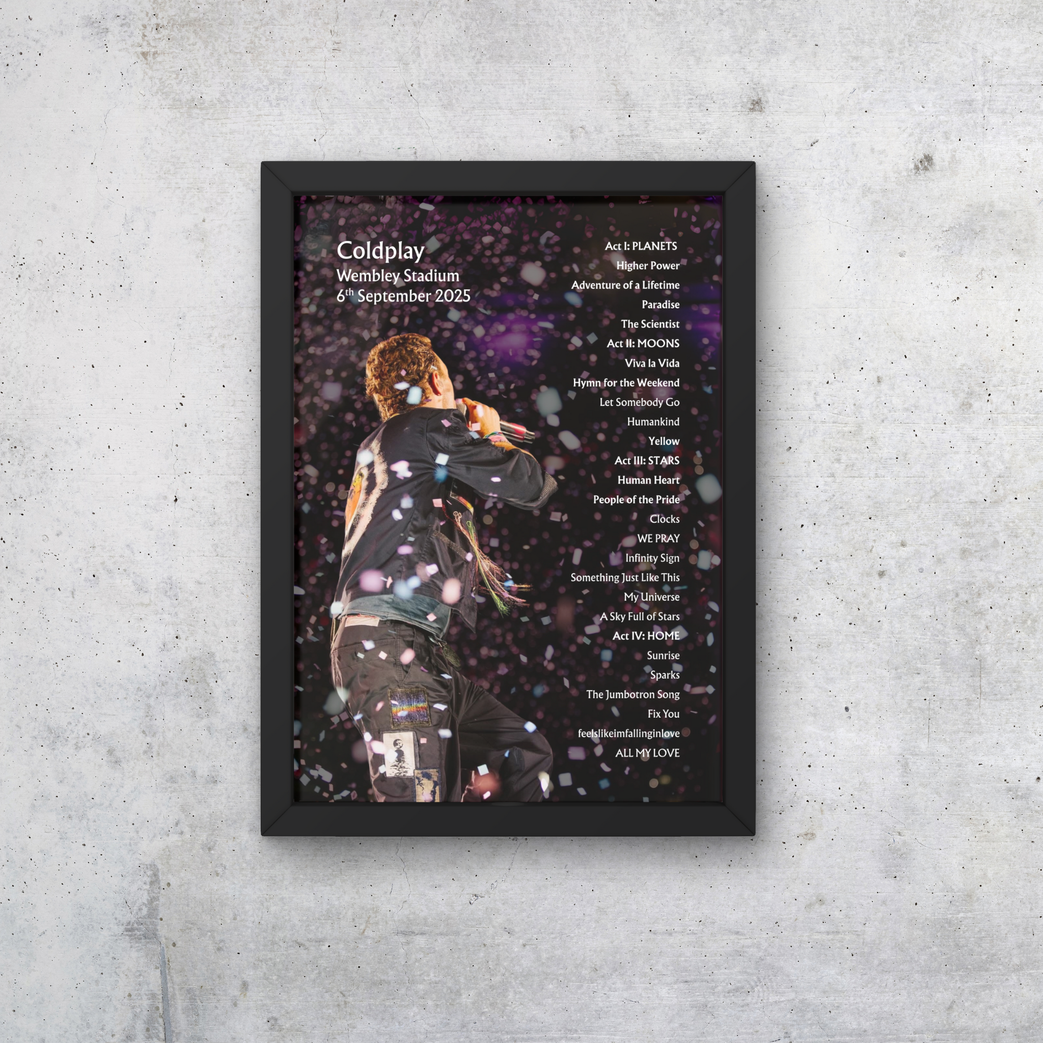 Coldplay Wembley 06/09/25 NIGHT NINE Setlist Poster - A1 to A5 w/frame Option