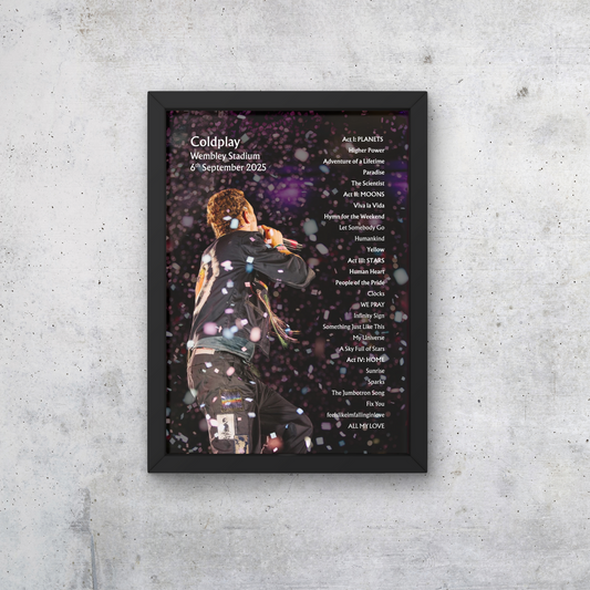 Coldplay Wembley 06/09/25 NIGHT NINE Setlist Poster - A1 to A5 w/frame Option
