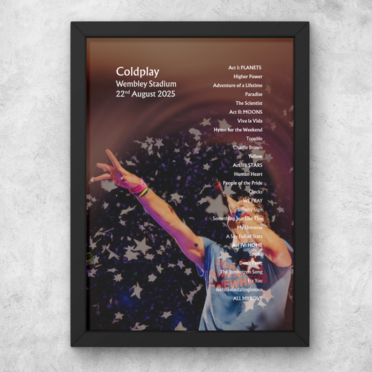 Coldplay Wembley Setlist Poster - ALL DATES - A1 to A5 w/frame option