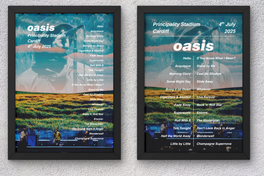 OASIS CARDIFF LIVE 2025 SETLIST POSTER | BOTH DATES | A1 - A5 w/Frame Option
