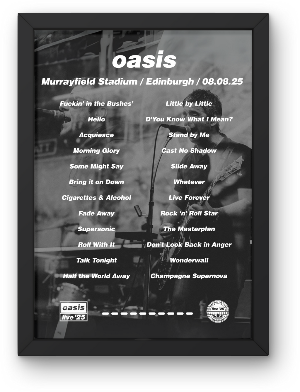 Oasis Edinburgh DIGITAL Setlist Print - All Dates