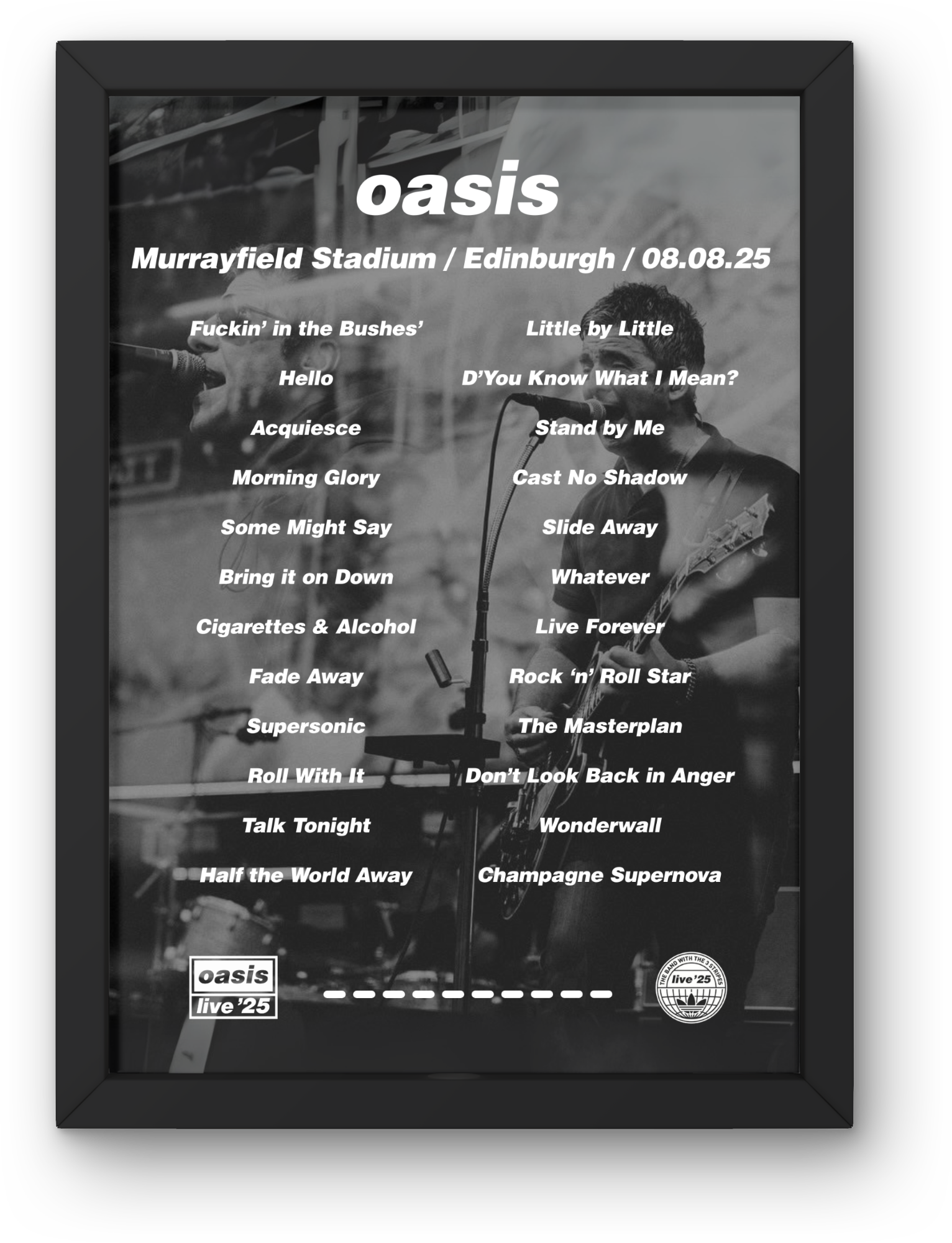 Oasis Edinburgh DIGITAL Setlist Print - All Dates