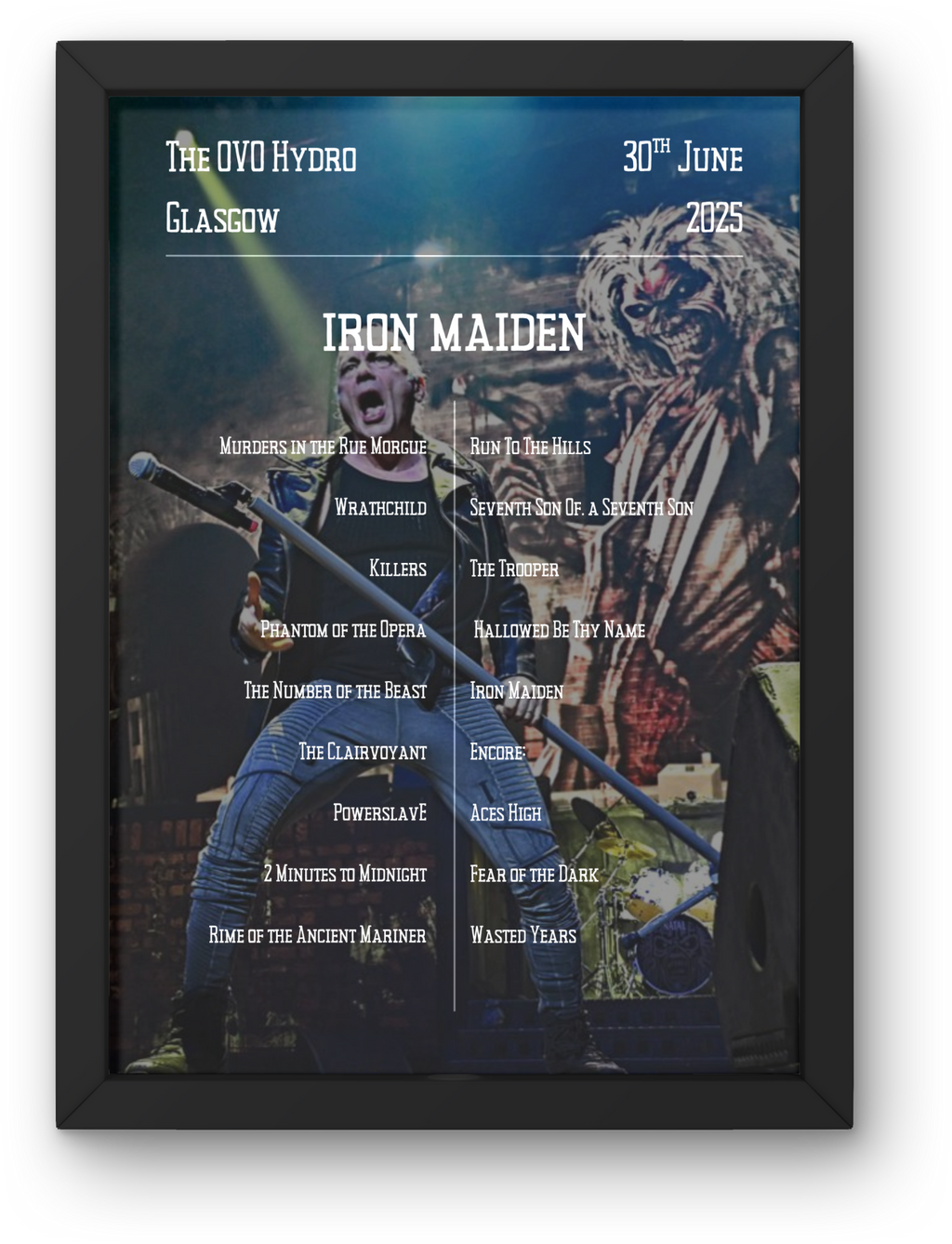 Iron Maiden Glasgow Setlist Poster | All Dates Avail | A1-5 Frame Option