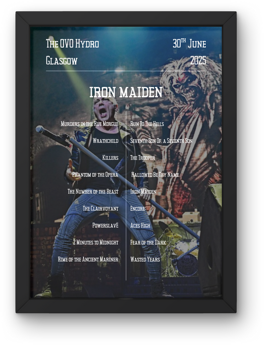 Iron Maiden Glasgow Setlist Poster | All Dates Avail | A1-5 Frame Option